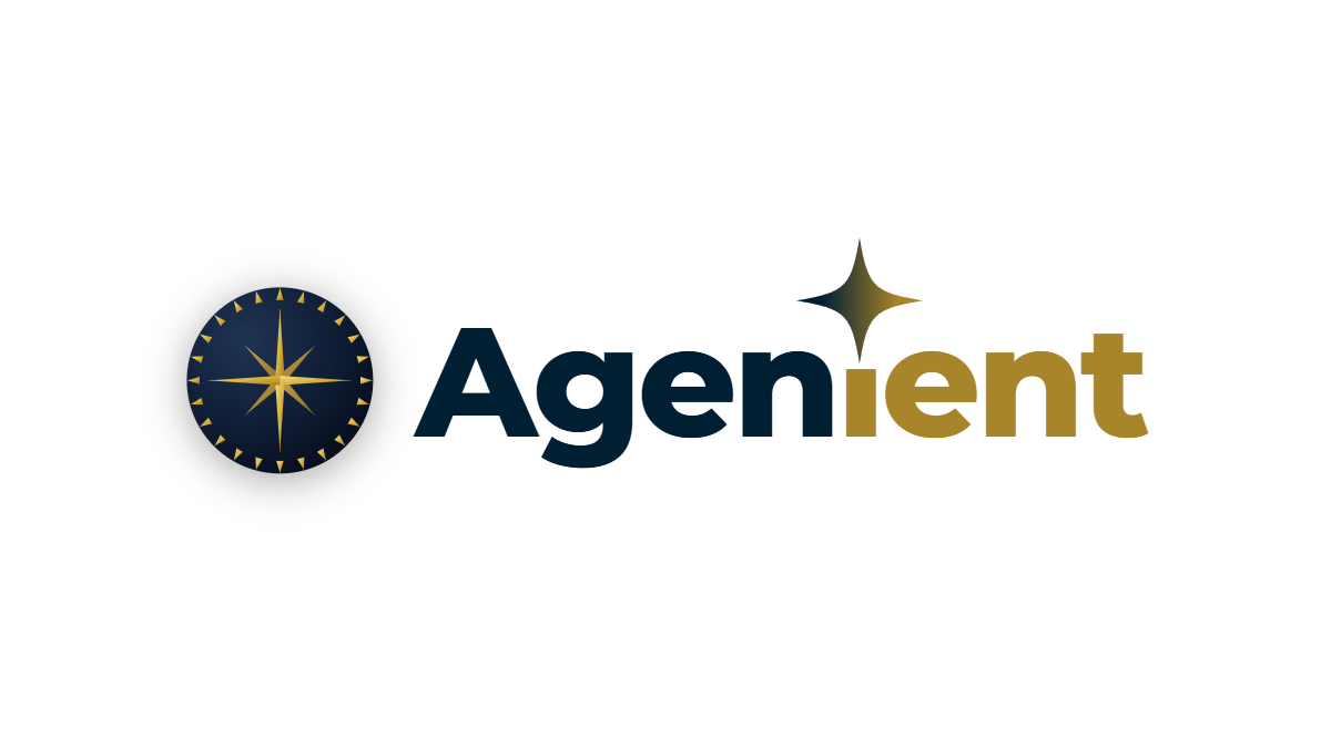 Agenient logo, the compass emblem beside the Agenient wordmark. Agenient is the autonomous insurance software platform built by Patrick Stabell's Metro Point Technology.